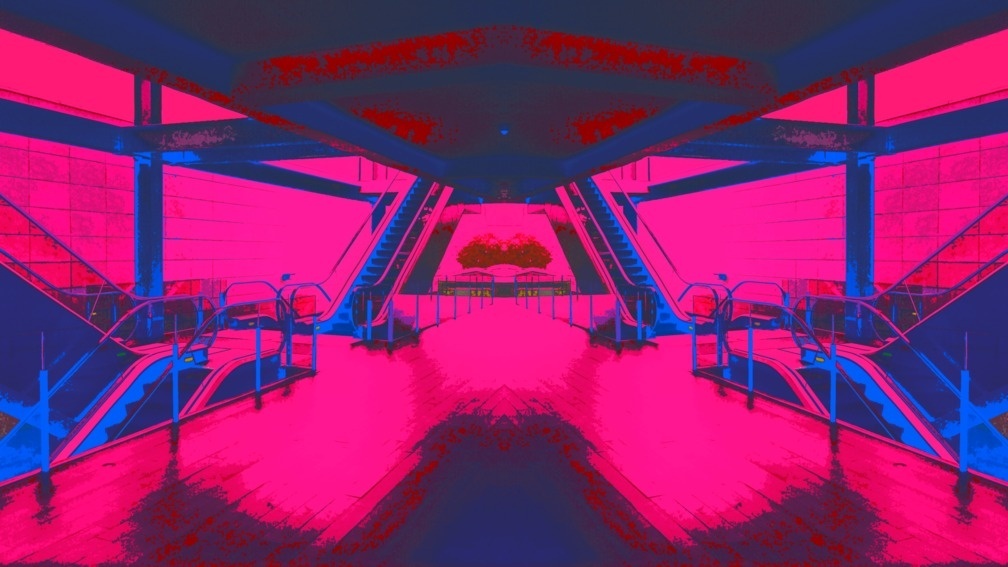 Escalator Jungle In Pink And Blue